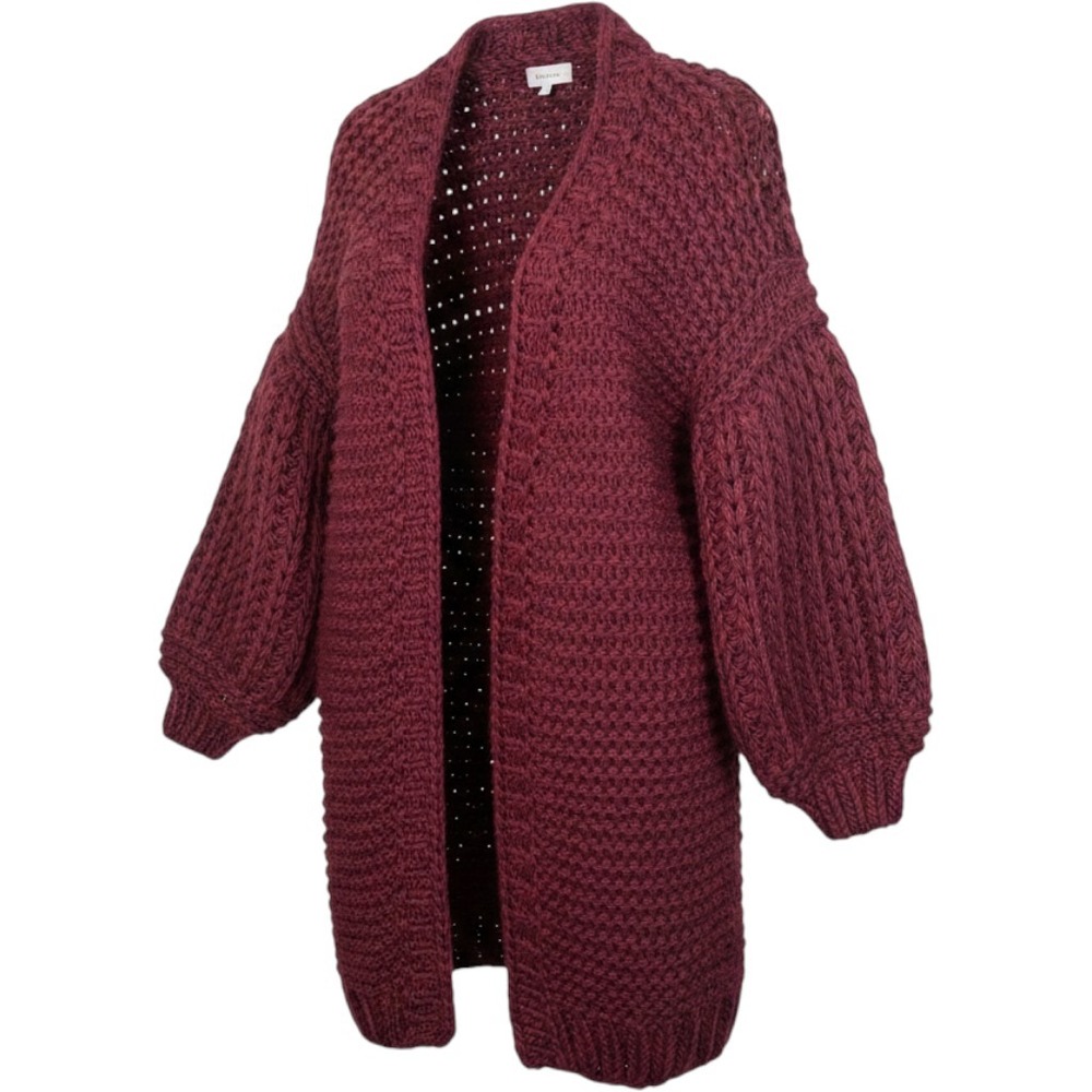 Bohme Womens Chunky Knit Oversized Cardigan Purple Lantern Sleeve BHM1163SW S/M